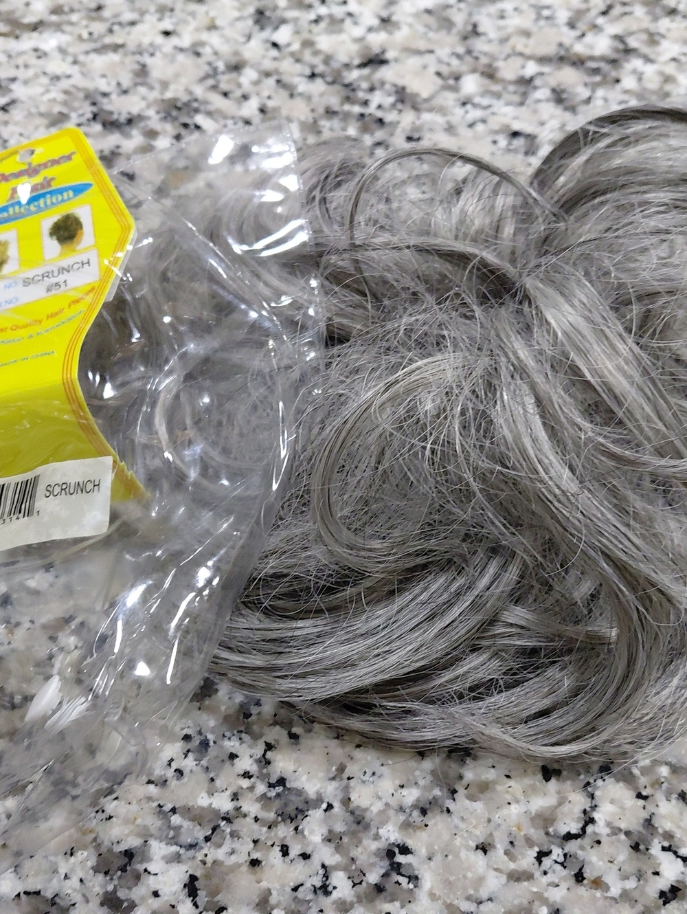 Gray Hair Scrunch Clip-In Bun - Unbranded Rubber Band